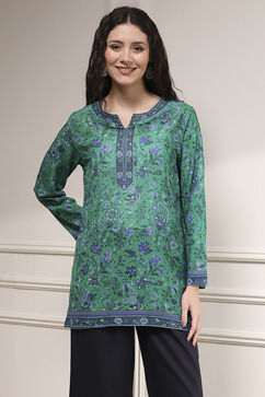 Turquoise Polyester Straight Printed Short Kurta image number 6