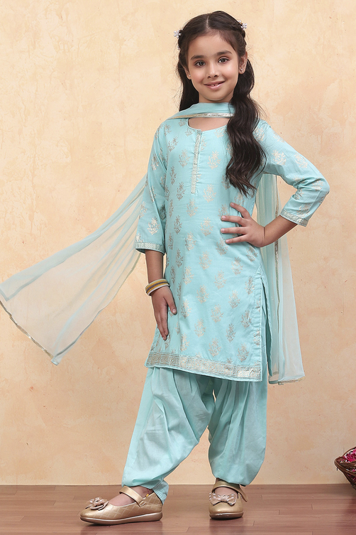 Buy Turquoise Cotton Straight Printed Kurta Patiala Salwar Suit Set Online at Biba India Buy Turquoise Cotton Straight Printed Kurta Patiala Salwar Suit Set Online at Biba India