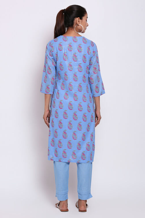 Peach Metallic Cotton Printed Kurta image number 5