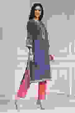 Indigo Blue Cotton Printed Straight Kurta image number 3