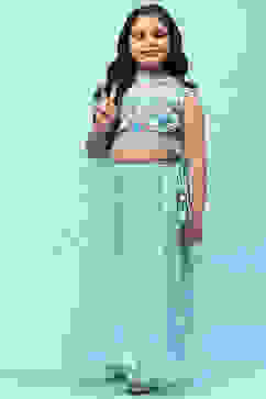 Sea Green Cotton Printed and Glittered Lehenga Set image number 0