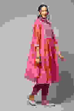 Bright Pink Cotton Blend Layered Kurta Salwar Suit Set image number 7