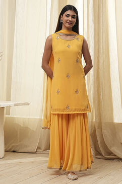 Ochre Yellow Embroidered Straight Suit Set image number 6