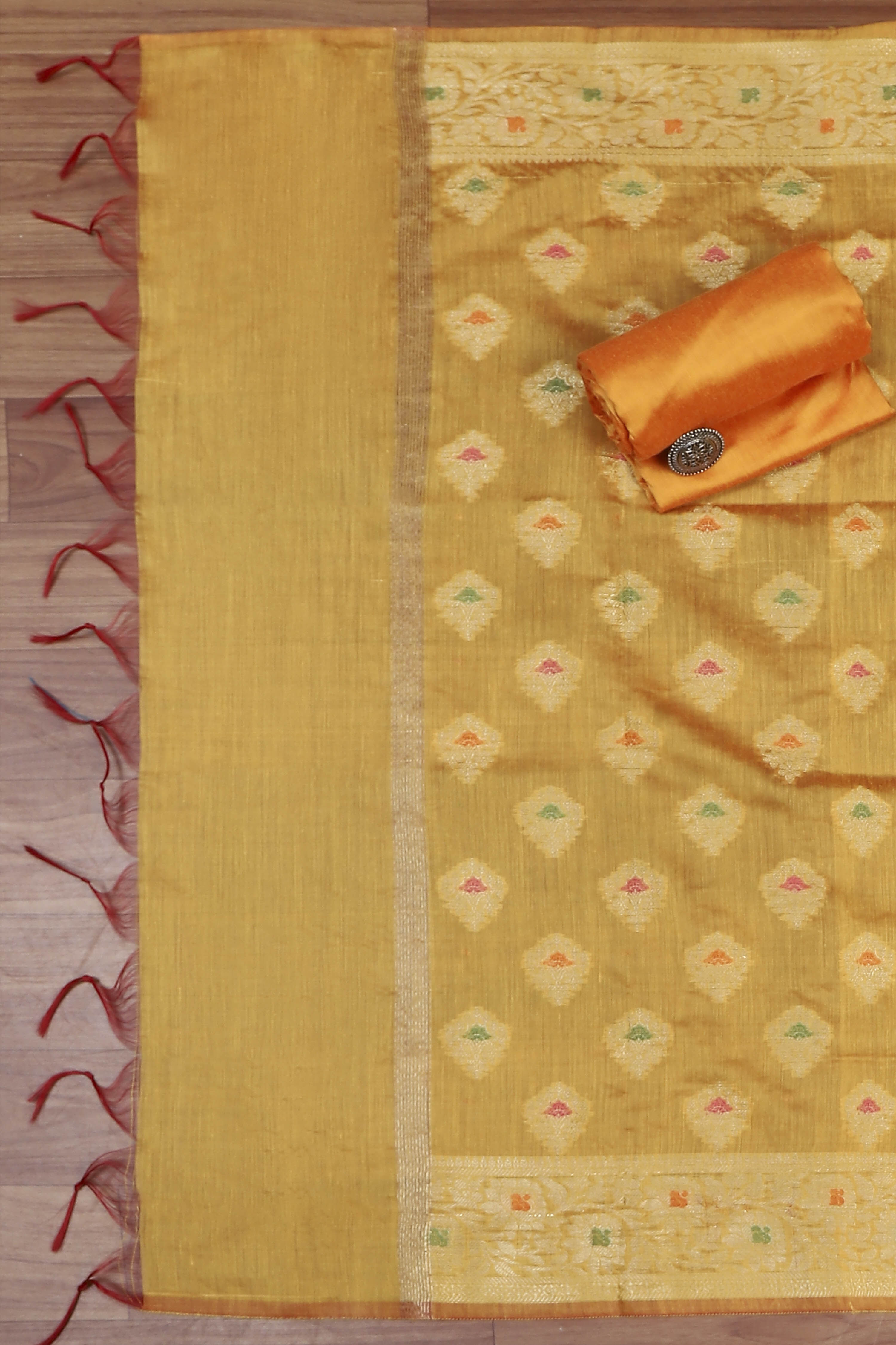 Red Cotton Printed Embroidered Unstitched Suit Set image number 3