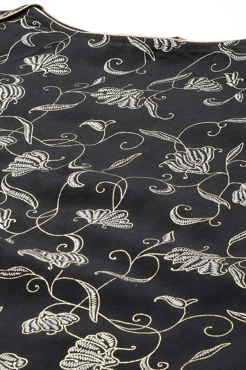 Black Printed Straight Kurta Regular Pants Suit Set image number 1