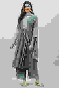 Sage Green Rayon Gathered Kurta Palazzo Suit Set image number 6