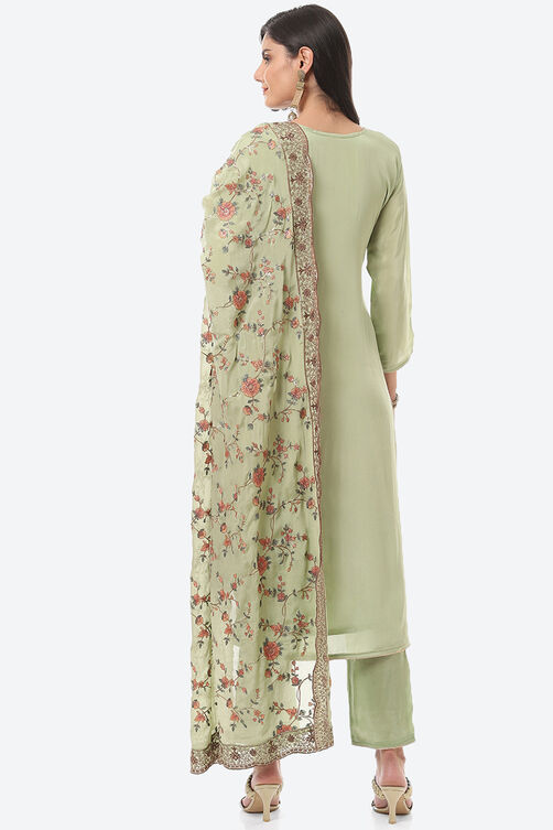 Green Crepe Unstitched Suit Set image number 4