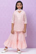 Pastel Pink Art Silk Girls Straight Kurta Sharara Suit Set image number 4