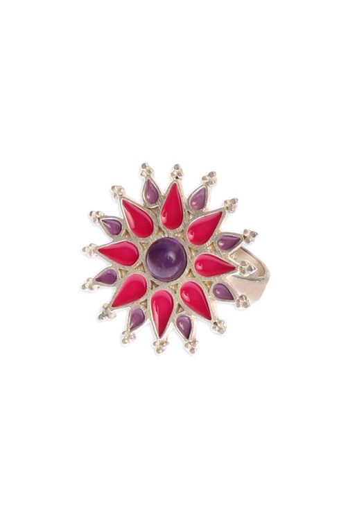 Pink Enamel Sterling Silver Ring image number 1
