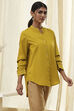 Honey Mustard Cotton Solid High-Low Shirt image number 4