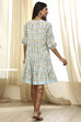 Blue Cotton Floral Printed Tiered Dress image number 3