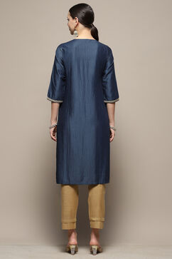 Blue Embellished Festive Straight Kurta image number 4