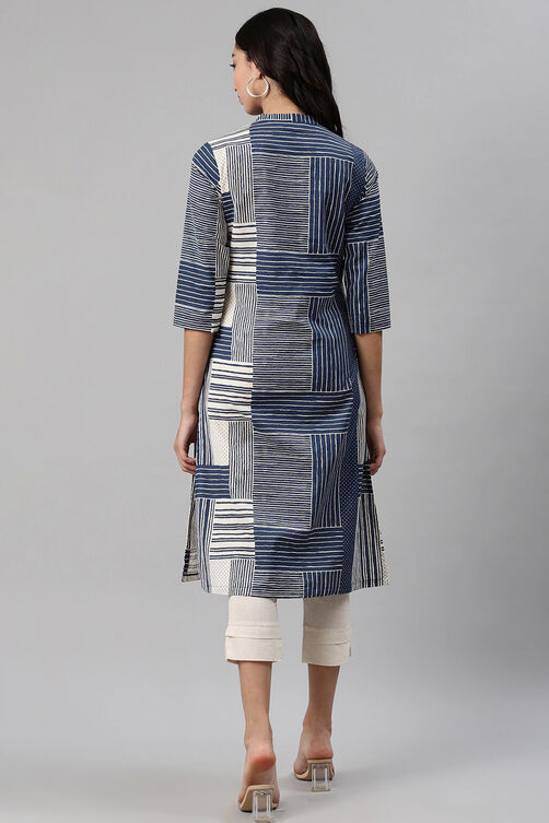 Green Cotton Blend Straight Kurta Slim Pant Suit Set image number 4