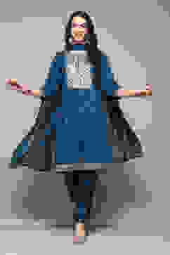 Teal Straight Kurta Pant Suit Set image number 0