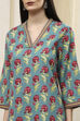 Teal Cotton Printed Straight Kurta image number 1