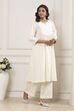 Off-White Cotton Solid A-Line Kurta image number 4