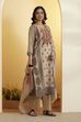 Beige Floral Motifs Poly Linen Kurta Set image number 4