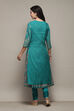 Off White Cotton Layered Printed Kurta Churidar Suit Set image number 5
