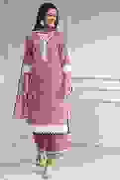 Nude-Toned Chanderi Straight Suit Set image number 0