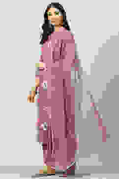 Mauve Straight Kurta Regular Pant Suit Set image number 5