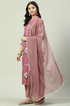Mauve Straight Kurta Regular Pant Suit Set image number 5