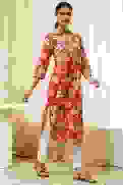 Red Pure Cotton Floral Straight Kurta image number 4