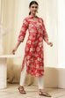 Red Pure Cotton Floral Straight Kurta image number 4