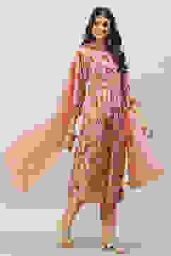 Pink Rayon A-Line Kurta Slim Pant Suit Set image number 0