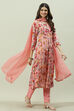 Pink Rayon A-Line Kurta Slim Pant Suit Set