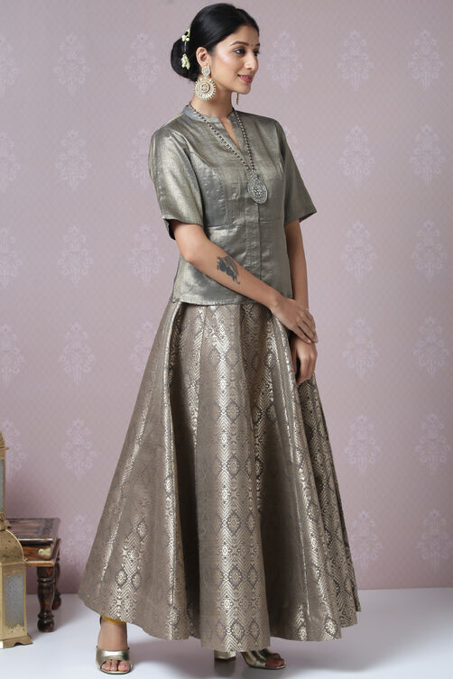 Sage Green Metallic Cotton Lehenga Set image number 5