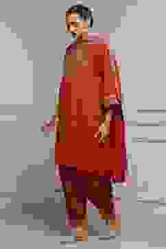 Burnt Orange Printed Straight Salwar Suit Set image number 3