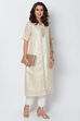 Cream Poly Cotton Front Open Kurta Pant Suit Set image number 4