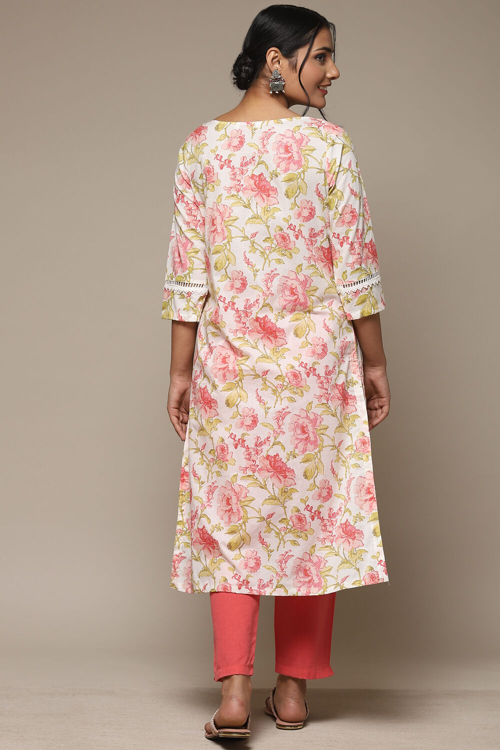 Pink Cotton Straight Printed Kurta image number 3