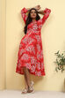 Blue Floral Printed Shirt Style A-line Dress image number 0