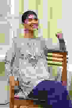 Off-White and Blue Modal Blend Straight Short Kurta image number 5