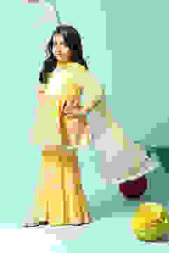 Yellow Cotton Blend Gathered Kurta Sharara Suit Set image number 5