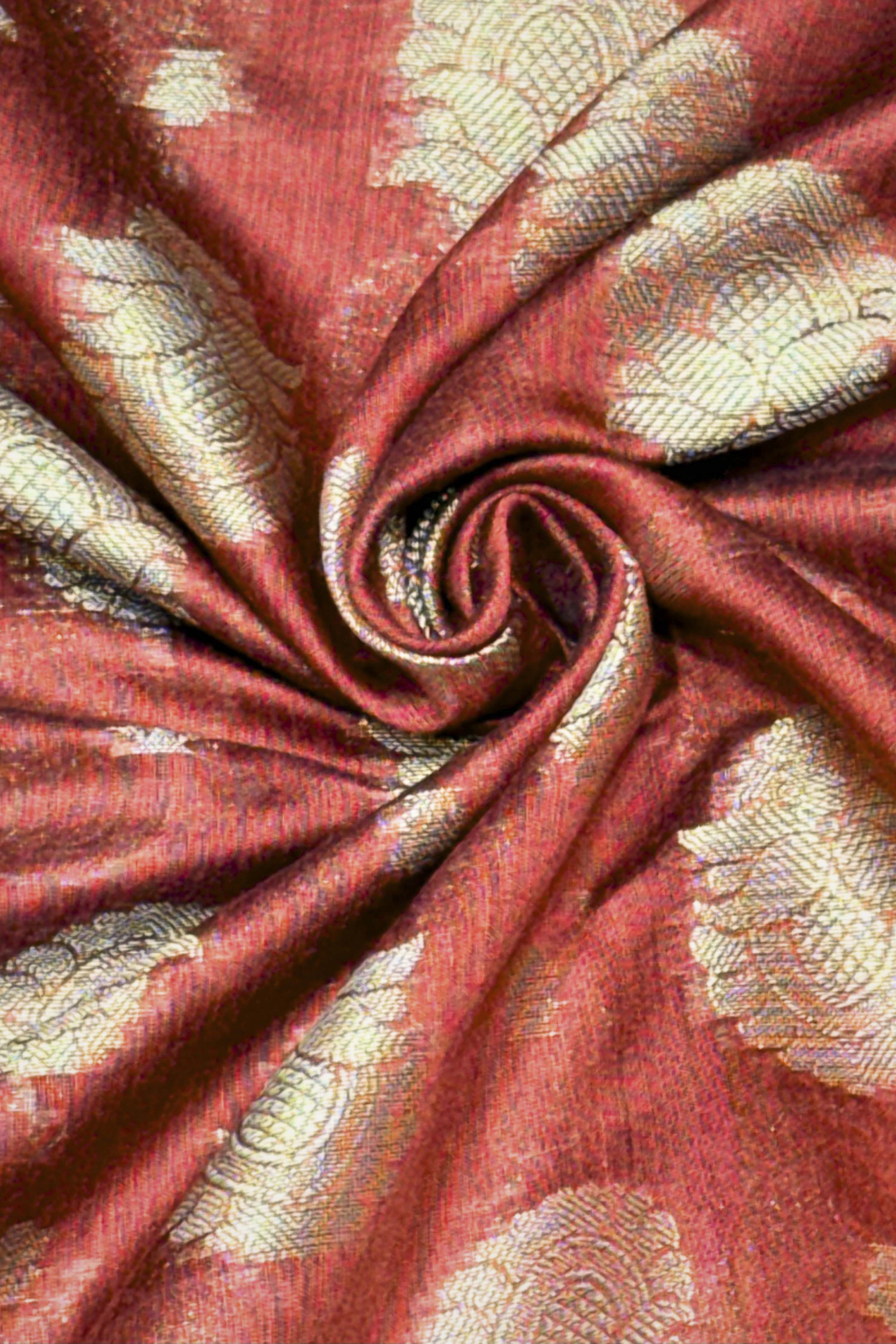 Red Chanderi Silk Printed Unstitched Suit Set image number 2