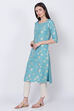 Light Turquoise Poly Metallic Cotton Straight Yarndyed Kurta image number 2