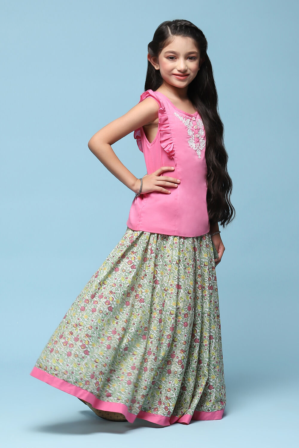 Multicolor Cotton Straight Printed Kurta Skirt Suit Set image number 5