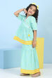 Mint Green Cotton Printed Gathered Suit Set image number 3