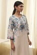 Beige and Blue Cotton Floral Straight Kurta image number 1