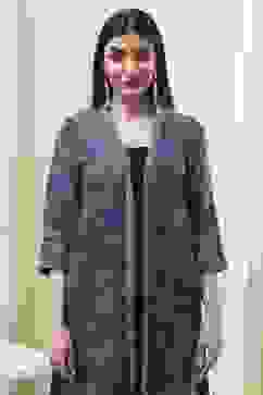 Indigo Poly Mettalic Front Open Yarndyed Shrug image number 1