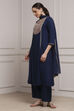 Blue Viscose Rayon Dyed Straight Suit Set image number 3