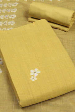 Mustard Chanderi Unstitched Suit Set image number 1