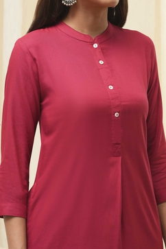 Cherry Red Rayon Straight Kurta Palazzo Suit Set image number 1