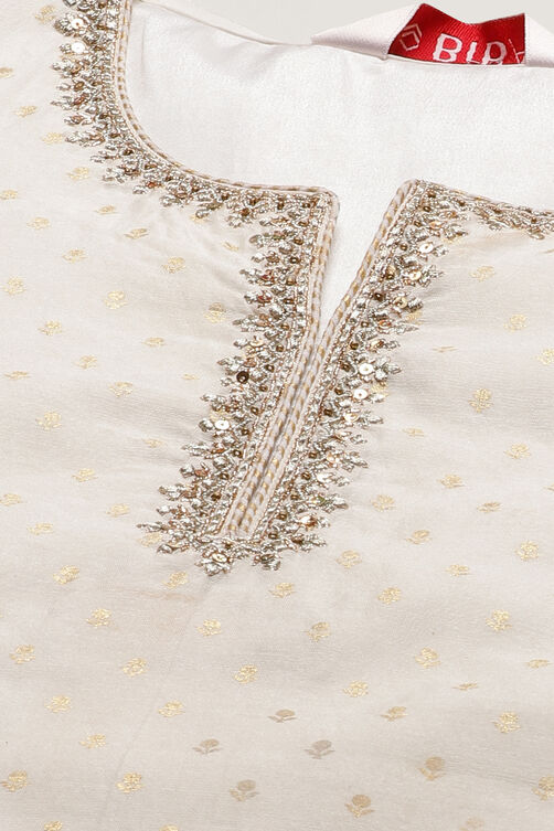 Off White Straight Art Silk Short Printed Kurti image number 1