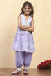 Dark Blue Cotton Tiered Printed Kurta Salwar Set image number 6