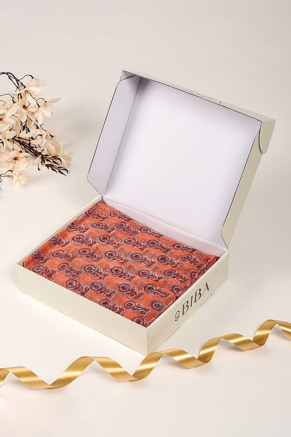 Coral Cotton Hand Block Print Unstitched Suit Set image number 0