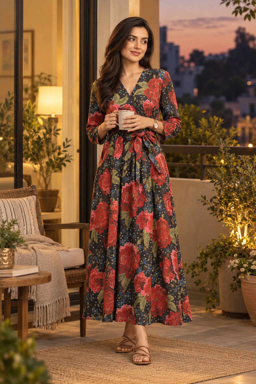 Black Cotton Blend A-Line Printed Dress image number 0