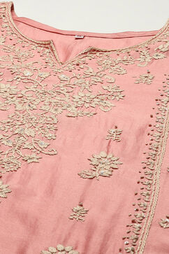 Peach Cotton Blend Layered Kurta Churidar Suit Set image number 1